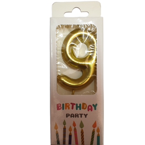 Gold Number 9 Birthday Candle 6cm