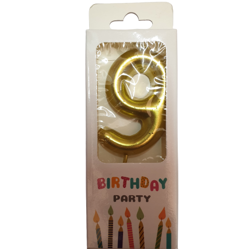 Gold Number 9 Birthday Candle 6cm