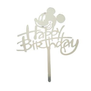 Nr249 Acrylic Cake Topper Happy Birthday Mickey Mouse Silver
