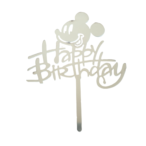 Nr249 Acrylic Cake Topper Happy Birthday Mickey Mouse Silver