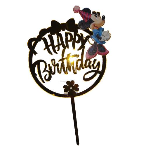 Nr89 Acrylic Cake Topper Happy Birthday Minnie Mouse Gold