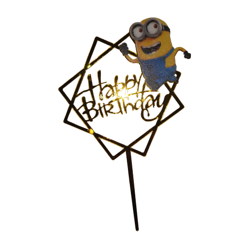 Nr87 Acrylic Cake Topper Happy Birthday Minion Gold