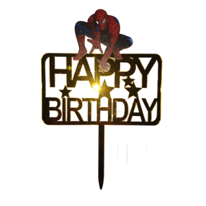 Nr94 Acrylic Cake Topper Happy Birthday Spiderman Gold