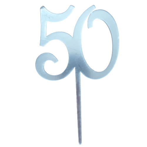 Nr64 Acrylic Cake Topper Number 50 Mirror Silver