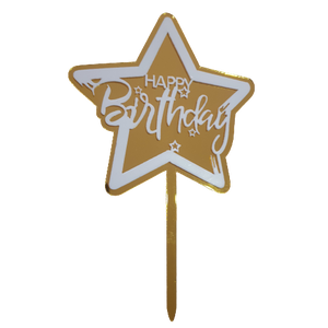 Nr24 Acrylic Cake Topper Happy Birthday Small Gold