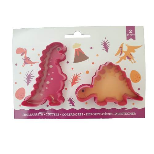 2 Piece Plastic Dino Dinosaur Cookie Cutter Set
