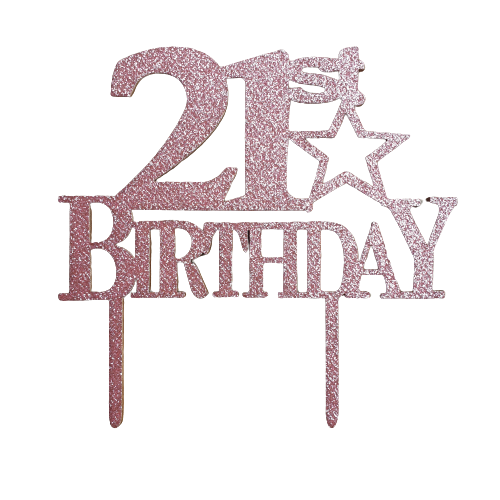 Nr12 21st birthday wooden cake topper pink glitter