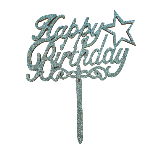 Nr17 birthday Wooden Cake Topper Glitter Silver