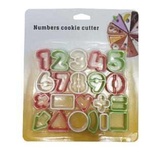 Plastic numbers and symbols cookie cutter 2.5cm x 3.9cm