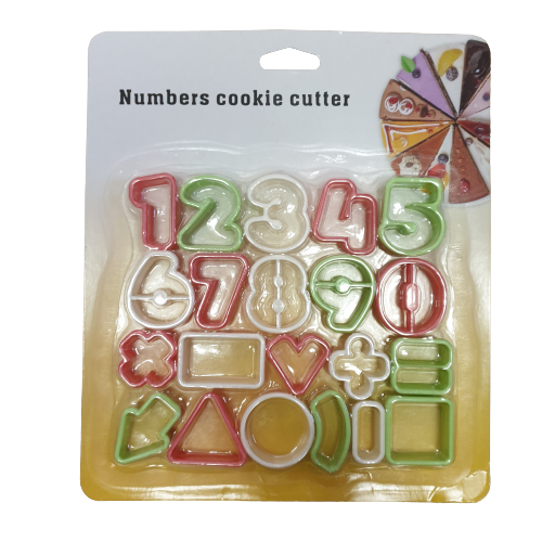 Plastic numbers and symbols cookie cutter 2.5cm x 3.9cm