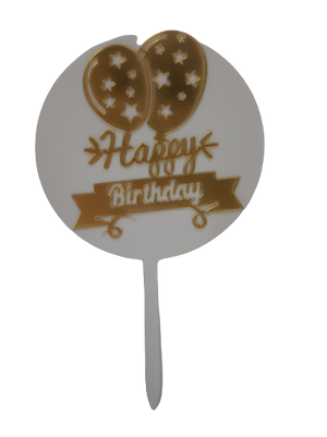 Nr272 Acrylic Cake Topper Happy Birthday Balloons Gold & White