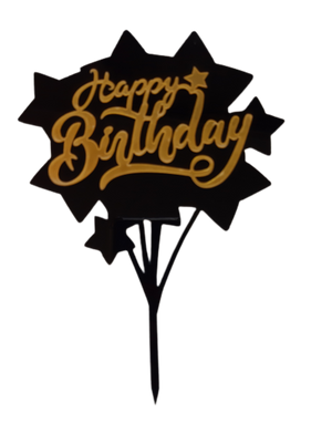 Nr271 Acrylic Cake Topper Happy Birthday Stars Black & Gold