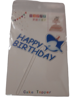Nr288 Acrylic Cake Topper Gold Happy Birthday Shark Blue
