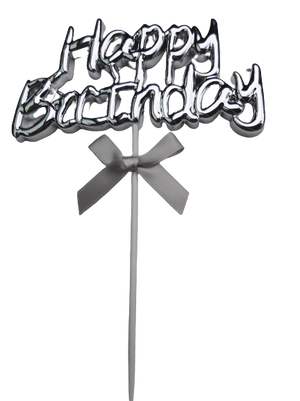 Plastic Cake Topper Happy Birthday Silver