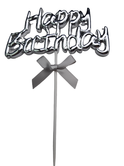 Plastic Cake Topper Happy Birthday Silver