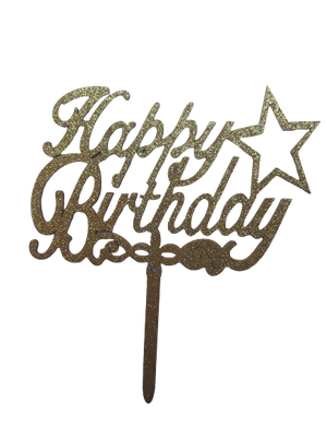 Nr15 Happy birthday wooden cake topper rose gold glitter