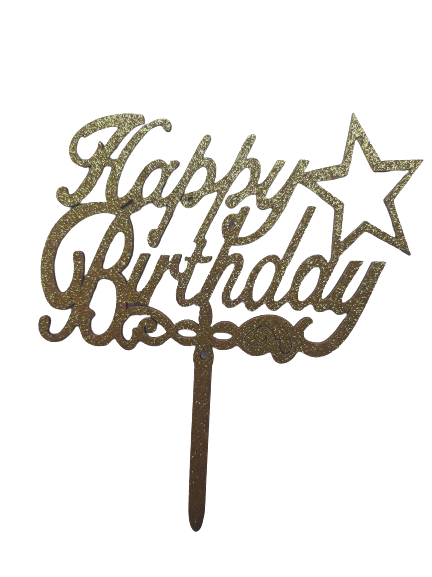 Nr15 Happy birthday wooden cake topper rose gold glitter