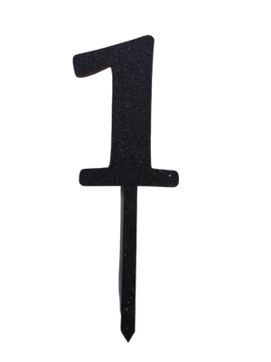 Nr1 Black wooden number topper with glitter. 7cm