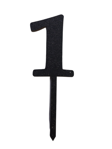 Nr1 Black wooden number topper with glitter. 7cm