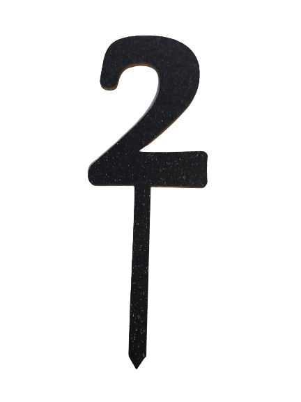 Nr2 Black wooden number topper with glitter. 7cm