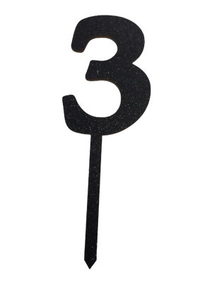 Nr3 Black wooden number topper with glitter. 7cm