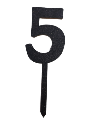 Nr5 Black wooden number topper with glitter. 7cm