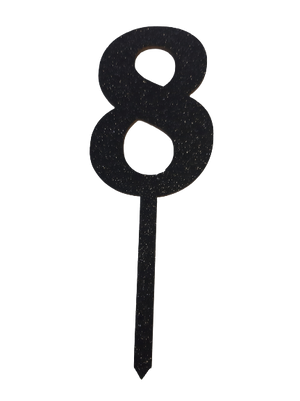 Nr8 Black wooden number topper with glitter. 7cm