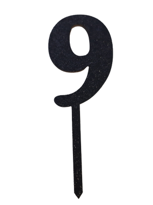 Nr9 Black wooden number topper with glitter. 7cm