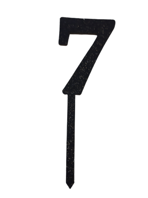 Nr7 Black wooden number topper with glitter. 7cm