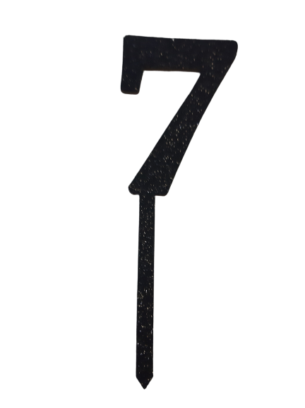 Nr7 Black wooden number topper with glitter. 7cm