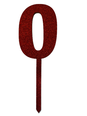 Nr0 Red wooden number topper with glitter. 7cm