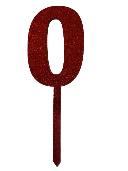 Nr0 Red wooden number topper with glitter. 7cm