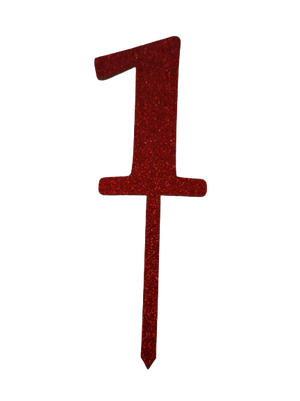 Nr1 Red wooden number topper with glitter. 7cm