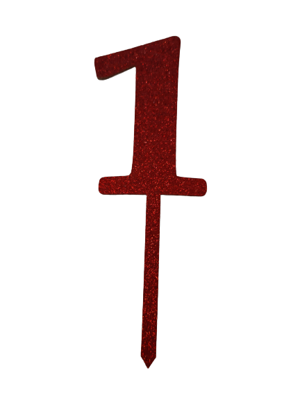 Nr1 Red wooden number topper with glitter. 7cm