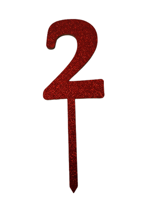 Nr2 Red wooden number topper with glitter. 7cm