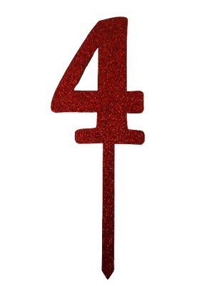 Nr4 Red wooden number topper with glitter. 7cm