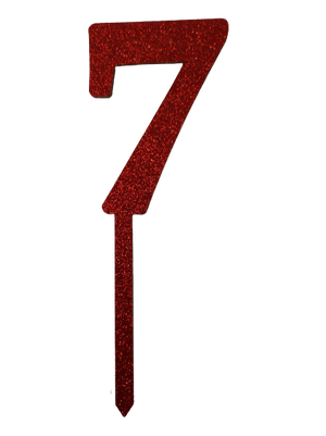 Nr7 Red wooden number topper with glitter. 7cm