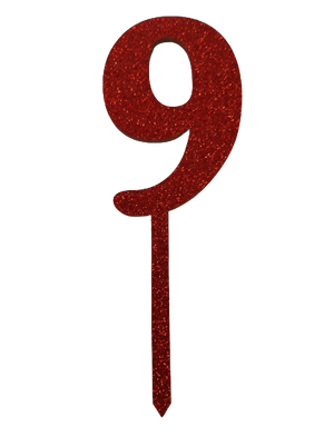 Nr9 Red wooden number topper with glitter. 7cm