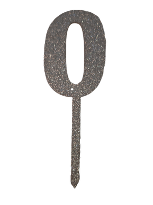Nr0 Silver wooden number topper with glitter. 7cm