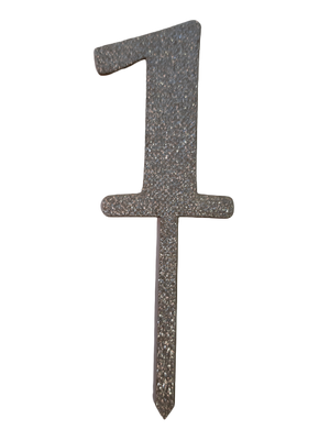 Nr1 Silver wooden number topper with glitter. 7cm