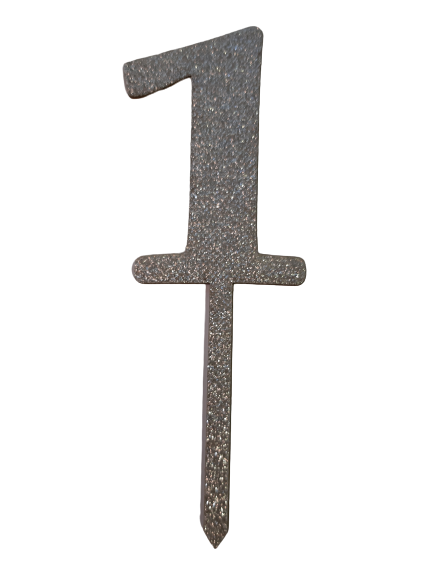 Nr1 Silver wooden number topper with glitter. 7cm