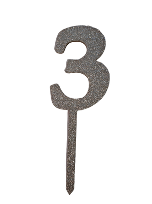 Nr3 Silver  wooden number topper with glitter. 7cm