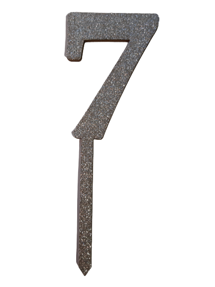 Nr7 Silver  wooden number topper with glitter. 7cm