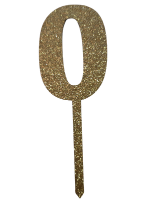 Nr0 Gold wooden number topper with glitter. 7cm