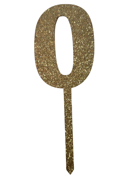 Nr0 Gold wooden number topper with glitter. 7cm