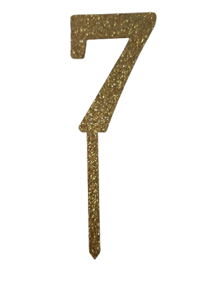 Nr7 Gold wooden number topper with glitter. 7cm