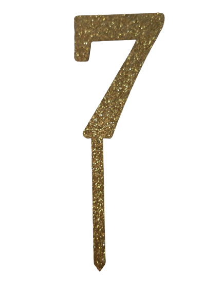 Nr7 Gold wooden number topper with glitter. 7cm