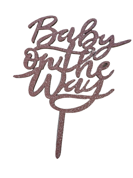 Nr27 Baby on the way wooden topper Pink with glitter