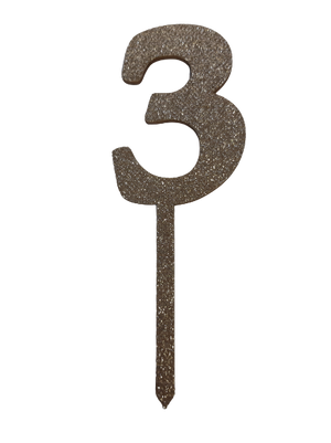 Nr3 Rose Gold wooden number topper with glitter. 7cm