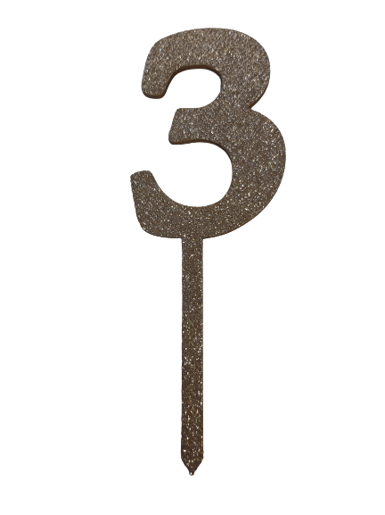 Nr3 Rose Gold wooden number topper with glitter. 7cm